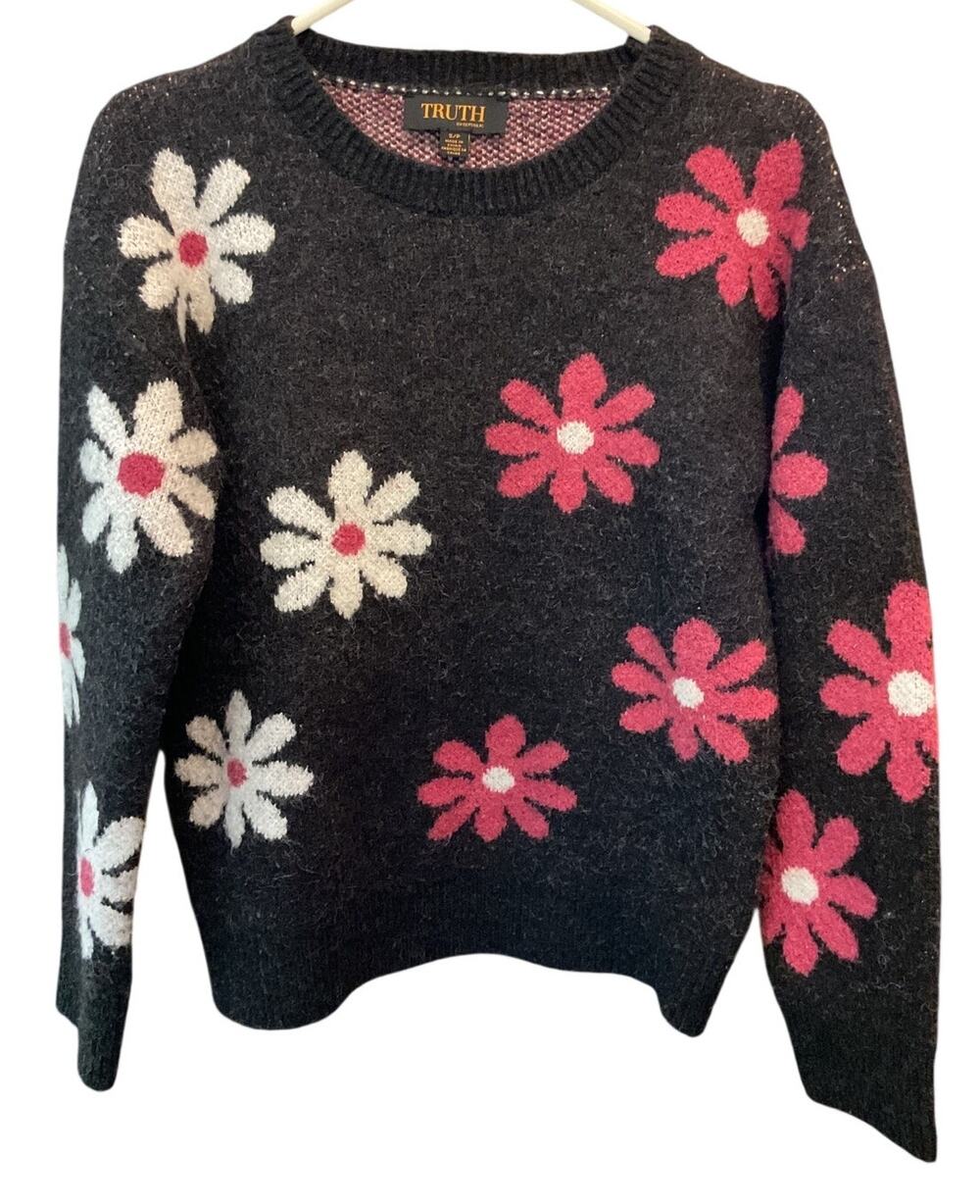 Truth By Republic Sweater Women Small Floral Daisy Pullover Whimsygoth Fairy
